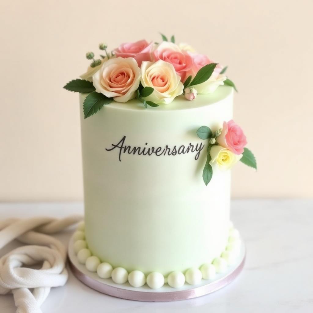 Pistachio buttercream celebration cake with fresh flowers